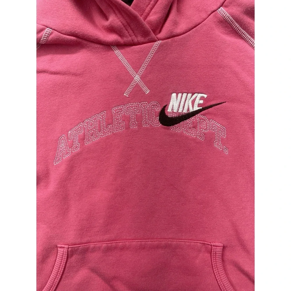 VTG Nike‎ Hoodie Womens Large Pink Embroidered Check Swoosh Pullover Y2K